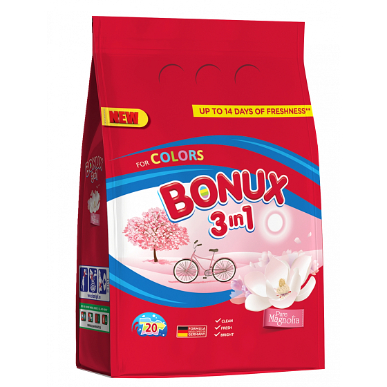 Bonux Color Pure Magnolia 3v1 prací prášek na barevné prádlo 20 dávek 1,5 kg