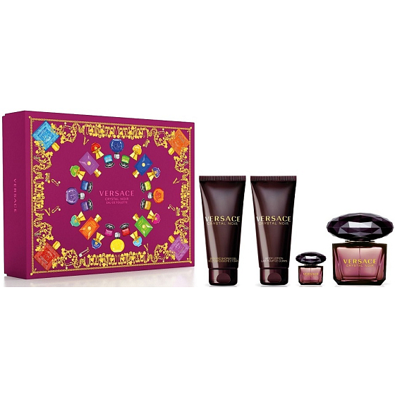 Versace Crystal Noir toaletní voda pro ženy 90 ml + tělové mléko 100 ml + sprchový gel 100 ml + toaletní voda 5 ml, dárková sada pro ženy