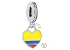 Charm Sterlingové stříbro 925 Kolumbijská vlajka - srdce, přívěsek na náramek cestování