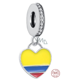 Charm Sterlingové stříbro 925 Kolumbijská vlajka - srdce, přívěsek na náramek cestování