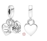 Charm Sterlingové stříbro 925 Visací zámek, srdce a růže, přívěsek na náramek láska