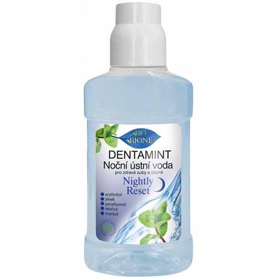 Bione Cosmetics Dentamint noční ústní voda pro zdravé zuby a dásně 265 ml