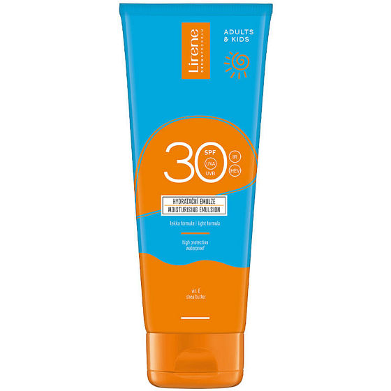 Lirene Hydratační emulze na opalování SPF30, 200 ml – ochranná a hydratační emulze pro pleť s UV filtrem proti slunečnímu záření.