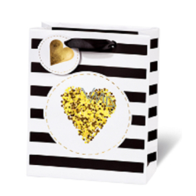 BSB Luxusní dárková papírová taška 23 x 19 x 9 cm Golden Glitter Srdce LDT 409 - A5
