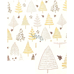 Nekupto Dárkový balicí papír vánoční 70 x 1000 cm Bílý se zlatými, stříbrnými a černými stromečky