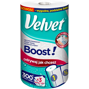 Velvet Boost papírové ručníky třívrstvé 300 útržků, 39,3 m 1 role