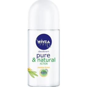 Nivea Pure & Natural Action s vůní jasmínu kuličkový antiperspirant roll-on pro ženy 50 ml
