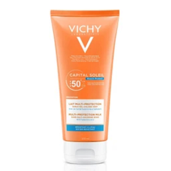 Vichy Capital Soleil SPF50 ochranné opalovací hydratační mléko na obličej a tělo pro celou rodinu 300 ml