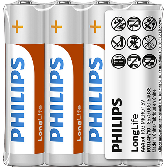 Baterie Philips Longlife 4 ks AAA R03 1,5V