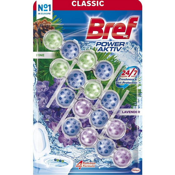 Bref Power Aktiv Pine a Lavander WC blok, 4 x 50 g