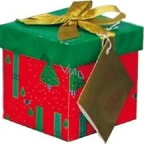 Anděl Dárková krabička skládací s mašlí vánoční červená se zlatou mašlí 10 x 10 x 10 cm 1 kus