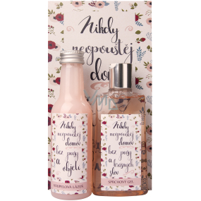 Bohemia Gifts Šípek a Růže sprchový gel 200 ml + koupelová lázeň 200 ml + dekorační obraz Nikdy neopouštěj domov bez pusy... 13 x 24 cm, kosmetická sada