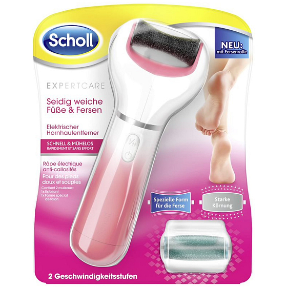 Scholl Expert Care elektrický pilník na chodidla s rotační hlavicí na popraskané paty + středně drsná s mořskými minerály náhradní hlavice