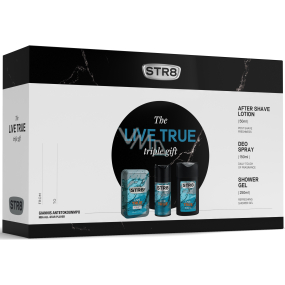 Str8 Live True voda po holení 50 ml + deodorant sprej 150 ml + sprchový gel 250 ml, kosmetická sada