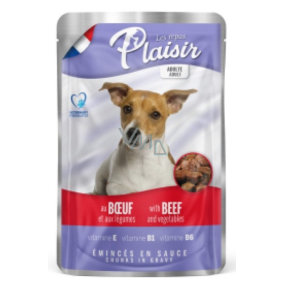 Plaisir Dog hovězí kousky se zeleninou kompletní krmivo pro dospělé psy kapsička 100 g