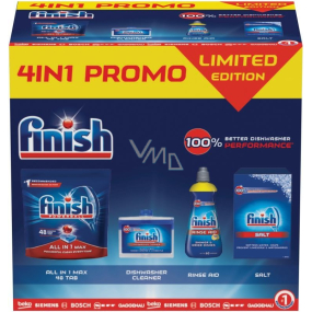 Finish 4in1 All in 1 Max tablety do myčky 48 kusů + čistič myčky 250 ml + Shine & Protect Lemon Sparkle leštidlo 400 ml + sůl do myčky 1,5 kg, Promo limitovaná edice