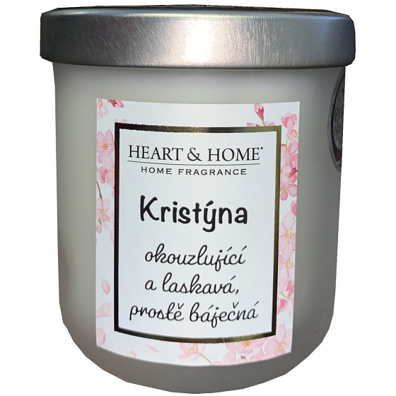 Heart & Home Svěží prádlo sójová vonná svíčka se jménem Kristýna 110 g