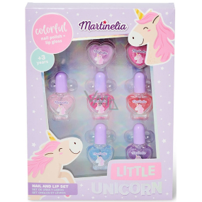 Martinelia Little Unicorn lesk na rty 2 x 2,5 g + lak na nehty 5 x 3,6 ml, kosmetická sada pro děti