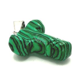 Malachit Penis pro štěstí, přívěsek ručně broušený cca 11 x 22 mm, kámen splněných přání