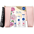 Nivea Rose Vibes tělové mléko 400 ml + sprchový gel 250 ml + antiperspirant roll-on 50 ml + etue, kosmetická sada pro ženy