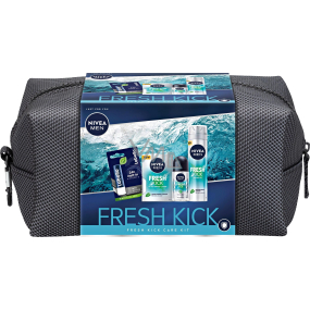 Nivea Men Fresh Kick voda po holení 100 ml + gel na holení 200 ml + antiperspirant roll-on 50 ml + Labello balzám na rty 5,5 ml + etue, kosmetická sada pro muže