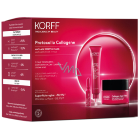 Korff Collagen vyplňující krém proti vráskám 50 ml + krém na okolí očí a rtů proti vráskám 15 ml + Regimen tonifikační ampule proti vráskám 7 kusů, kosmetická sada pro ženy