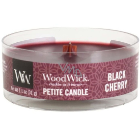 WoodWick Black Cherry - Černá třešeň vonná svíčka s dřevěným knotem petite 31 g