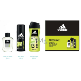 Adidas Pure Game voda po holení 50 ml + 3v1 sprchový gel na tělo, tvář a vlasy 250 ml + deodorant sprej 150 ml, kosmetická sada