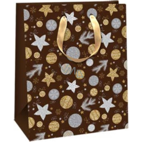 Ditipo Dárková papírová taška 26,4 x 13,6 x 32,7 cm Glitter Vánoční černá - stříbrné a zlaté kolečka a hvězdičky