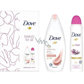 Dove Beauty For All Renewing Glow sprchový gel 250 ml + Go Fresh antiperspirant deodorant sprej 150 ml, kosmetická sada