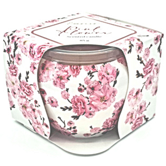 Emocio Pink Flower - Růžové květiny dekorativní vonná svíčka ve skle 70 x 62 mm