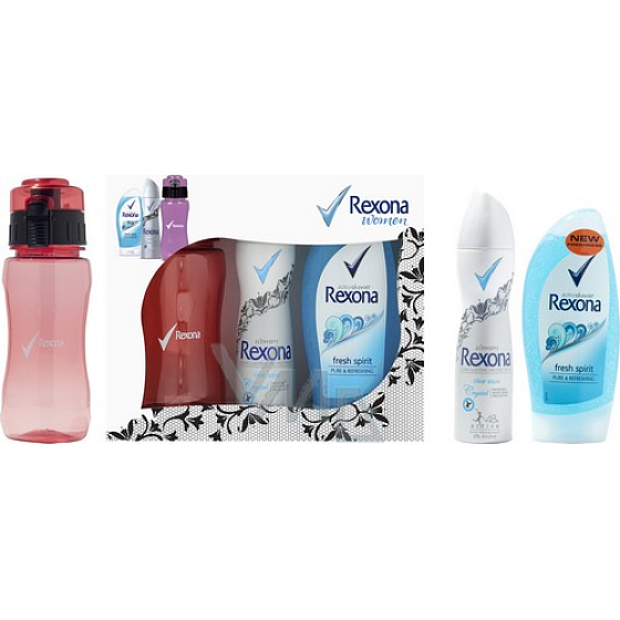 Rexona Fresh Crystal Aqua 150 ml + Fresh Spirit sprchový gel 250 ml + láhev, pro ženy kosmetická sada