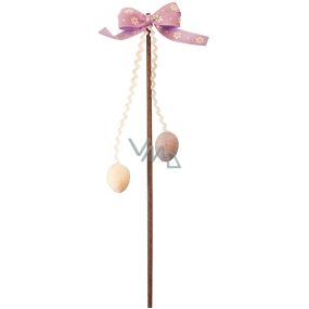 Pomlázka dekorační s mašlí a vajíčky růžová 21 cm