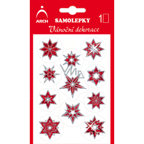 Arch Holografické dekorační samolepky vánoční s glitry 703-SG červeno-stříbrné 8,5 x 12,5 cm