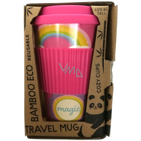 Cozy Time Bamboo Eco Unicorns Are Real bambusový ekologický termohrnek + silikonové víčko růžový s jednorožcem 400 ml