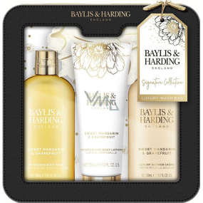 Baylis & Harding Sladká mandarinka a Grapefruit sprchový gel 300 ml + sprchový krém 300 ml + tělový krém 130 ml + mycí houba + plechová dóza, kosmetická sada pro ženy