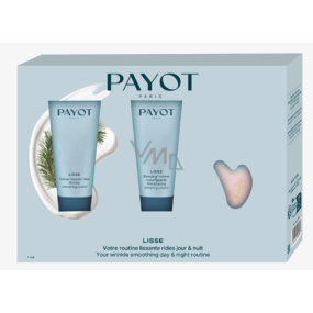 Payot Lisse Sleeping Creme Resurfacante vyhlazující a regenerační noční krém proti vráskám 30 ml + Lisse Creme Lissante Rides ochranný a vyhlazující denní krém proti vráskám 30 ml + Gua Sha masážní kámen, kosmetická sada pro ženy