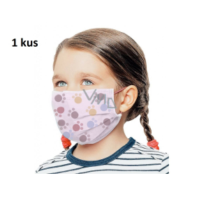 Rouška 3 vrstvá ochranná zdravotní netkaná jednorázová, nízký dýchací odpor pro děti 1 kus růžová potisk tlapka