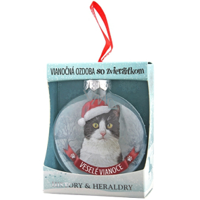 Albi Skleněná vánoční ozdobička se zvířátky - Černobílá kočka 7,5 cm x 8 cm x 3,6 cm