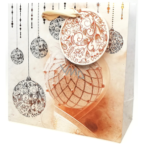 Epee Dárková papírová taška 17 x 17 x 7,5 cm Vánoční Béžová, baňky CD LUX malá