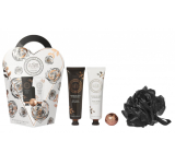 Grace Cole Růže & Geránium tělový krém 100 ml + sprchový gel 100 ml + šumivá koule 25 g + koupelová houba, kosmetická sada pro ženy