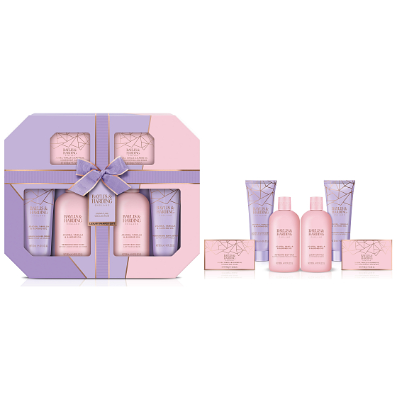 Baylis & Harding Jojoba a Vanilka sprchový gel 300 ml + koupelové mléko 300 ml + tuhé mýdlo 150 g + sprchový krém 130 ml + tělové mléko 130 ml + krystalky do koupele 100 g, kosmetická sada pro ženy