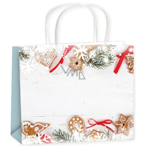 Dárková papírová taška 23 x 18 x 10 cm Vánoční perníčky a jehličí