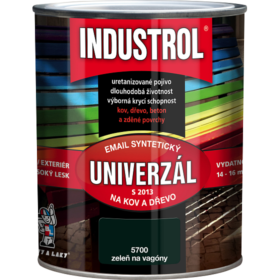 Industrol S2013 univerzál lesk vrchní barva na kov a dřevo, 5700 vagónová zeleň, 600 ml