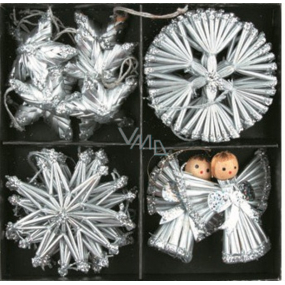 Slaměné dekorace stříbrné se stříbrnými glitry 18 kusů