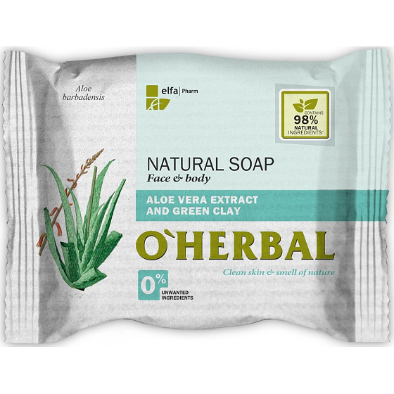 O Herbal Natural Aloe Vera a zelená hlína přírodní toaletní mýdlo 100 g
