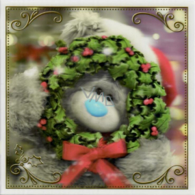 Me to You Blahopřání do obálky 3D Přání k Vánocům, Vánoční medvěd s věnečkem 15,5 x 15,5 cm
