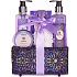 Brubaker Lavender Magnolia sprchový gel 250 ml + perličková lázeň 250 ml + tělové mléko 50 ml + koupelová sůl 100 g + mýdlo 90 g + houba z měkké pěny + dekorativní dárkový koš, 7 dílná fialová kosmetická sada