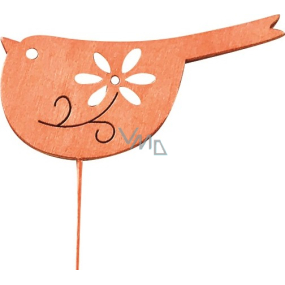 Ptáček dřevěný oranžový 8 cm + drátek, 1 kus
