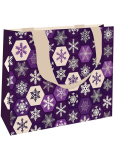 Nekupto Dárková papírová taška s ražbou 23 x 18 cm Vánoční vločky, fialová